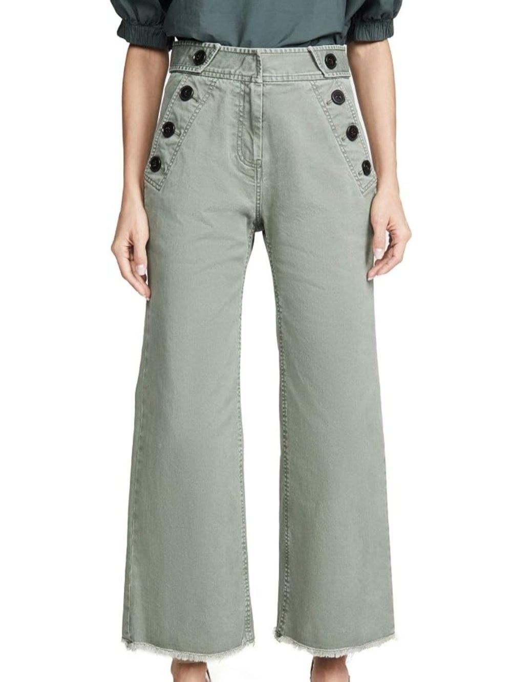 Derek Lam Sage Green High-Rise Wide-Leg Sailor Pants Size 4